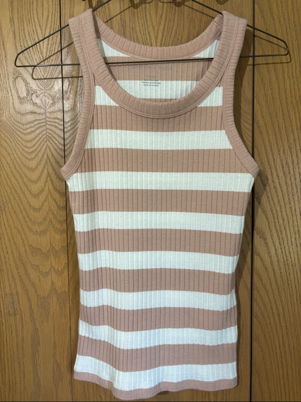 American Eagle Outfitters Ribbed Tank Top - Mauve Pink & White Stripes small